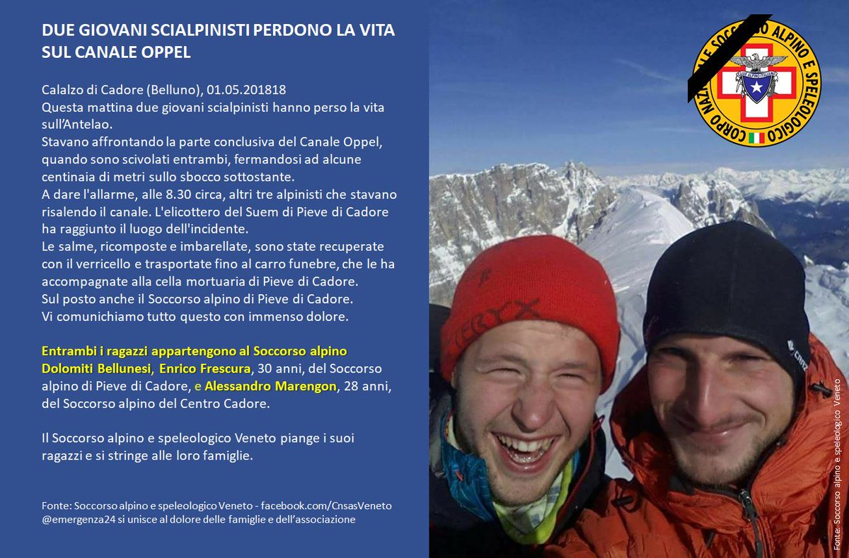 Emergenza24's tweet photo. [01.05-19:30] Canale #Oppel #Antelao #Calalzo di #Cadore #Belluno #incidente in montagna morti due alpinisti del Soccorso Alpino delle Dolomiti Bellunesi https://t.co/zrmjGFCzNE