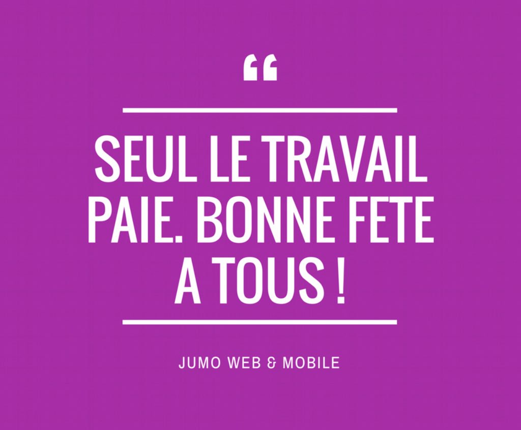 JUMO_WeMo's tweet photo. #YoJUMO,
Agréable fête du travail à tous et à toutes. 
#YOJUMO, #YoWelcome
#FeteDuTravail, #LaborDay https://t.co/3fFHGndpNH