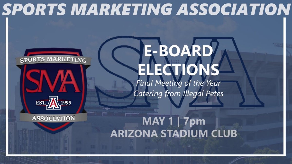 uofa_sma's tweet photo. It’s our last meeting Tuesday! Tonight we’re having elections, Illegal Pete’s, and signing day. You won’t want to miss this one, we’ll see you at 7! https://t.co/XmjMt6KZNP