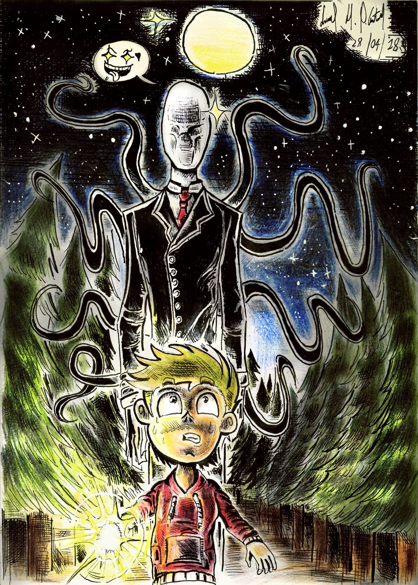 Lupeco98's tweet photo. "Beware With The Slenderman!!" 👻👻

#Cartoon #Colored #Horror #humorous #humoroushorror #Fanart #Dark #Art #Traditionalart #pencilart #Pencildrawing #ColoredPencils #Nankin #Slenderman #creepypasta #Night #boy #Florest https://t.co/OIDDMHm4iU