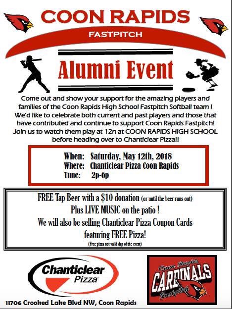 CRSOFTBALL1's tweet photo. Coon Rapids is now 5-2 after  victories over Maple Grove on Friday and Blaine on Monday. Be sure to mark your calendars and tell your friends about Alumni Day on May 12th. Noon start against Brainerd

Join us after the game at Chanticlear Pizza to Celebrate Coon Rapids Softball. https://t.co/JGjx9kVso2