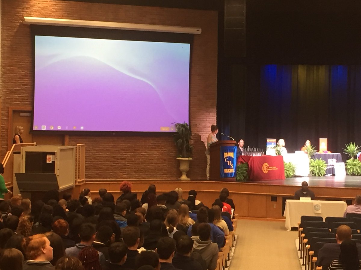ColumbiaHigh1's tweet photo. CHS College Signing Day! Thanks to all of our seniors for their hard work and to the college representatives for coming! Special thanks to CHS alumni Asia Montgomery for speaking!  #B12CATS https://t.co/Sd38NeOqbC