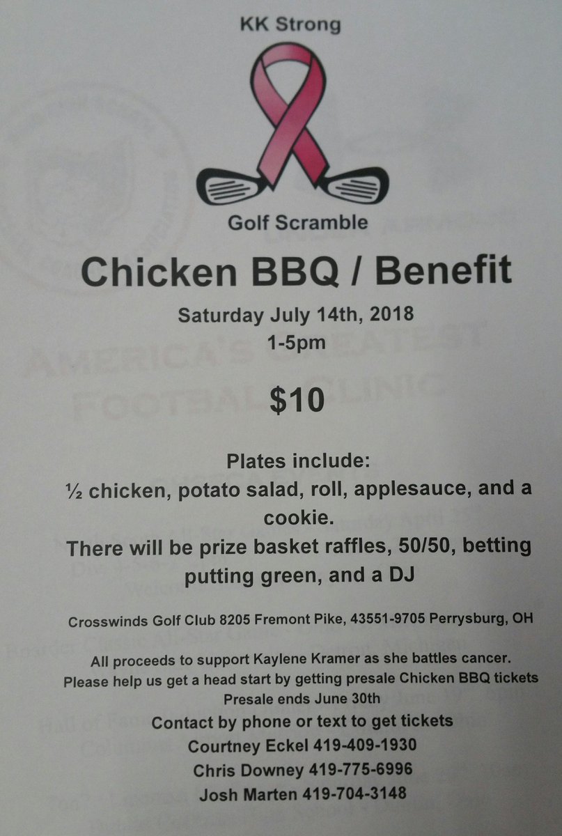 jw_marten06's tweet photo. We are also having a golf scramble and a Chicken BBQ /Benefit on July 14th at Crooswinds Golf Course in Perrysburg.  We are registering teams and selling Chicken BBQ tickets now. Below are the flyers. Please consider coming out and joining us to help this family. Thanks you https://t.co/Kq1M7Mwuhb