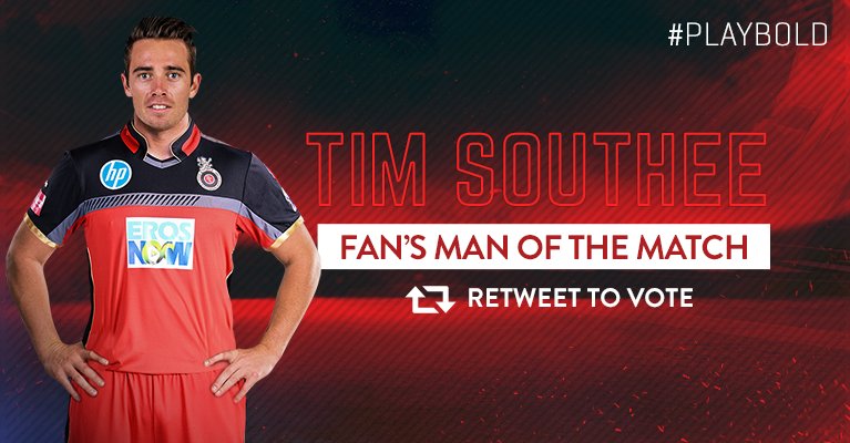 RCBTweets's tweet photo. Retweet to cast your vote for Tim Southee as your #RCB player of the match! #PlayBold #RCBvMI https://t.co/vv1e5vusgI