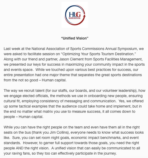 HuddleUpGroup's tweet photo. At #NASC18 last week, we had the pleasure of facilitating a session on "Optimizing Your Sports Tourism Destination" with @clementjason from @SFASFM.
This week, it was the inspiration behind our Monday Huddle Up. Here's a glimpse.
Don't forget to sign up: https://t.co/kLdz8H8Zoj https://t.co/fQ0It8h6v0