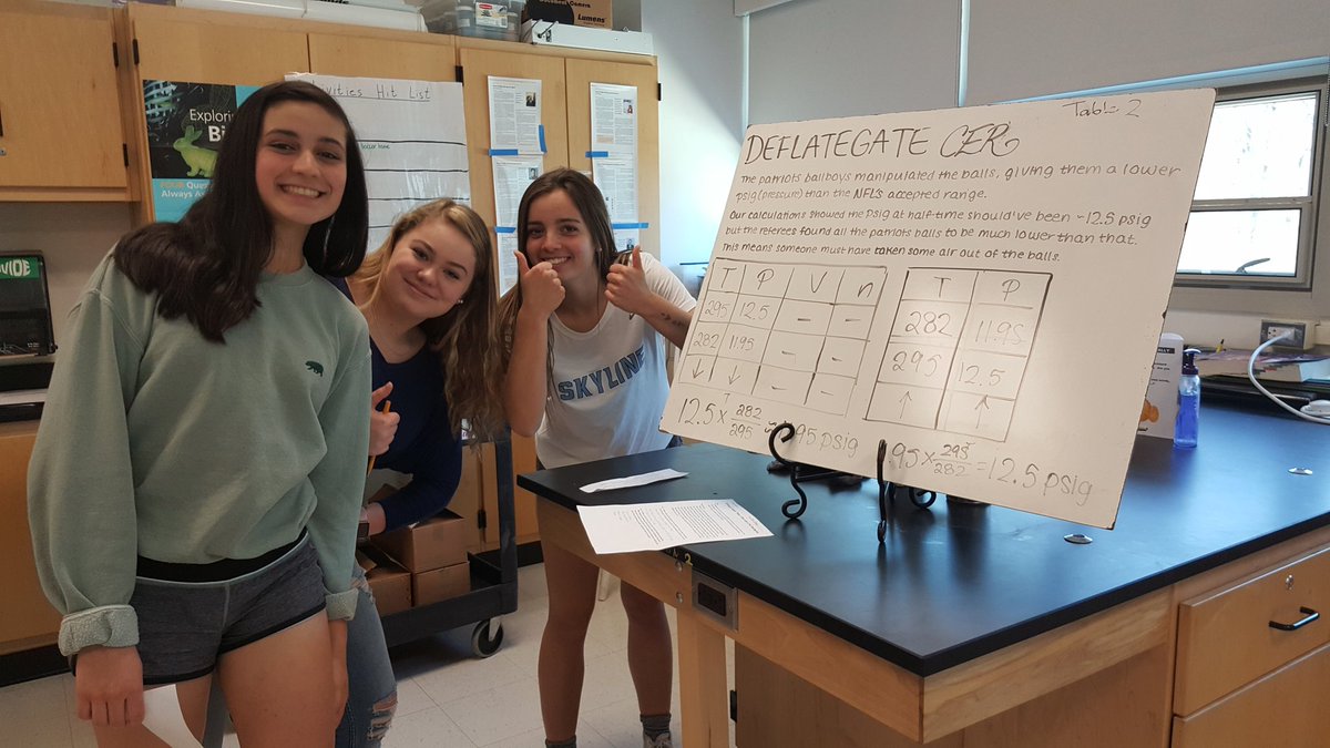 Skylinehetter's tweet photo. Now onto Chem1 Deflategate argumentation session. First time for these 10 graders. Did the Patriots intentionally deflate the footballs? #argumentdrivenchemistry #argumentdriveninquiry #ngss @SkylineHighA2 @A2schools https://t.co/ZAnxoqvrqr