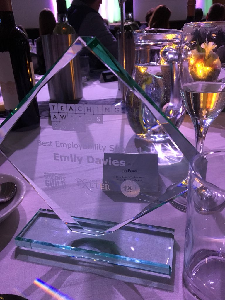 Emily Davies Awarded “Best Employability Support” <a href="/UniofExeter/">University of Exeter</a> <a href="/ExeterGuild/">Exeter Guild</a> Teaching Awards #TA18 great work