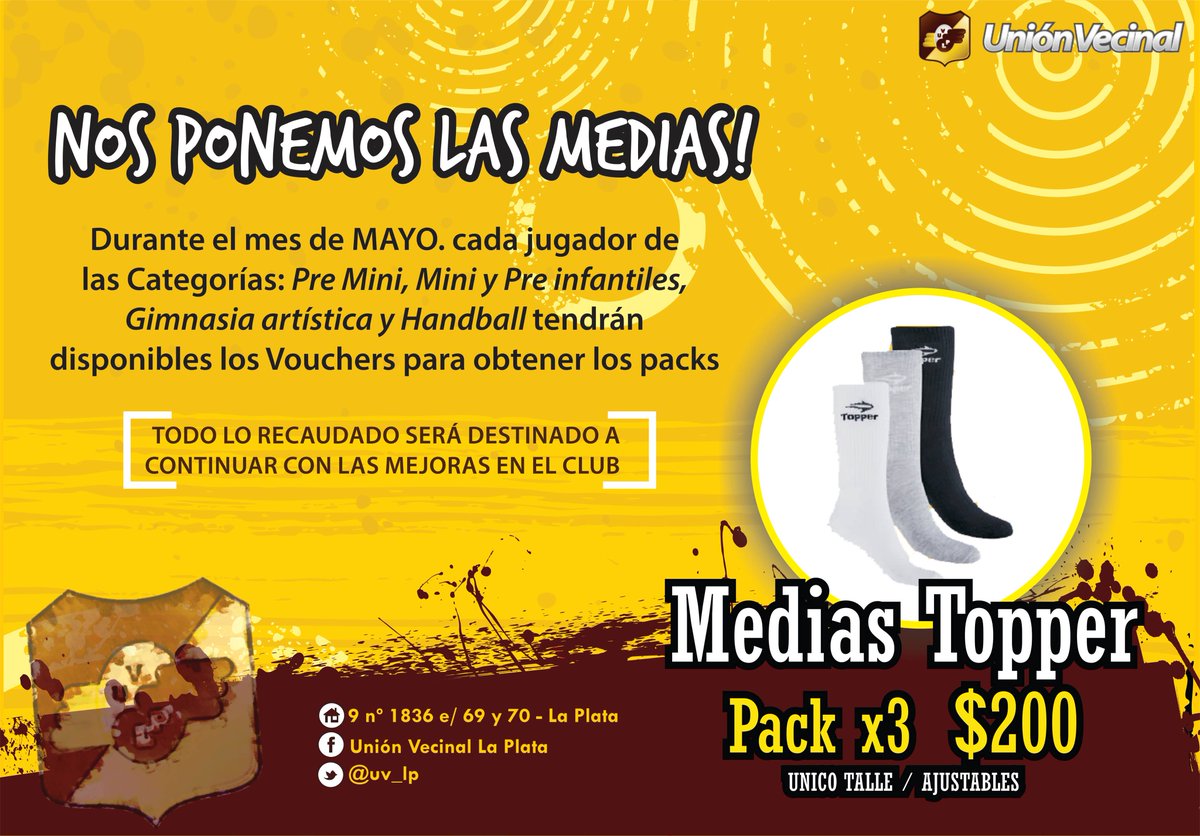 uv_lp's tweet image. El club quiere seguir creciendo y por eso pone a la venta medias Topper. El pack de tres por $200. No dudes en pedírselas a los referentes de cada categoría y disciplina!
