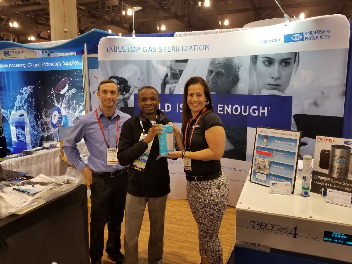 ASterilizers's tweet photo. Announcing the winner of our Amazon Echo giveaway, Ebow from Pennsylvania! Thank you to all those who visited our booth at #IAHCSMM2018 and participated in the survey. Look out for us at #SGNA2018 in a few weeks! #giveaways #SterilizationRedefined https://t.co/nTAMtddkq3