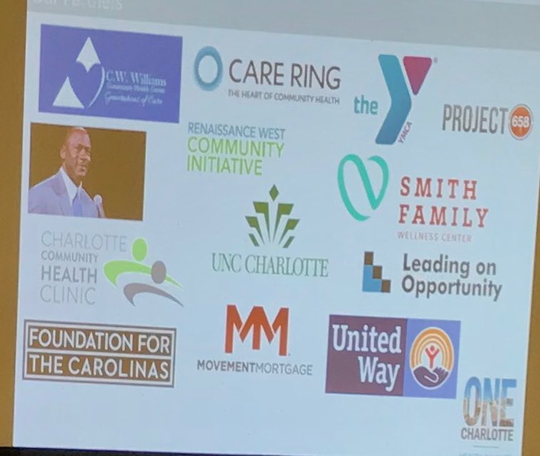 JasonGromley's tweet photo. One Charlotte Health is an awesome model - brings together @NovantHealth, @Carolinas, public health department, Michael Jordan clinics, and even a local mortgage company! Another great session in #SDoH track at #WHCC18! https://t.co/C1Pv0lBXXp