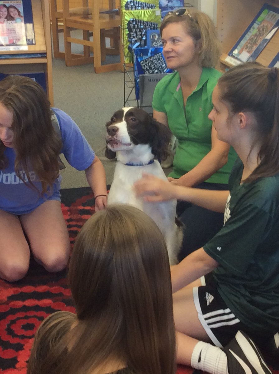 WilliamsburgCSD's tweet photo. Best day at work! Therapy dogs came to visit. #LaughMoreStressLess @BoykinBryan @APS_StudentSrvc @APSVirginia @APS_SecondaryEd https://t.co/qHMH1i2JV1