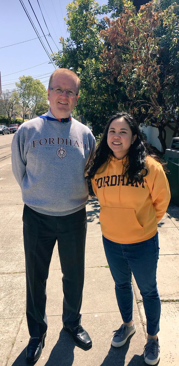 Dr_Bailon's tweet photo. Principal Jennings and I are commemorating #NationalCollegeDecisionDay by repping our alma mater! Go Rams! #fordham #ramily #sjnd https://t.co/MxEphqNlVn