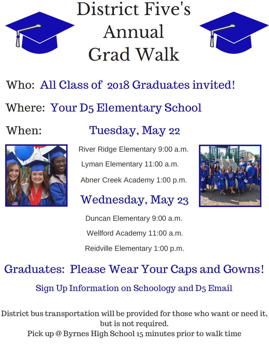 SpartanburgD5's tweet image. It's Grad Walk time!  @JFBHSRebels Seniors-- check your D5 email and Schoology to sign up! #WeAreD5 #Classof2018