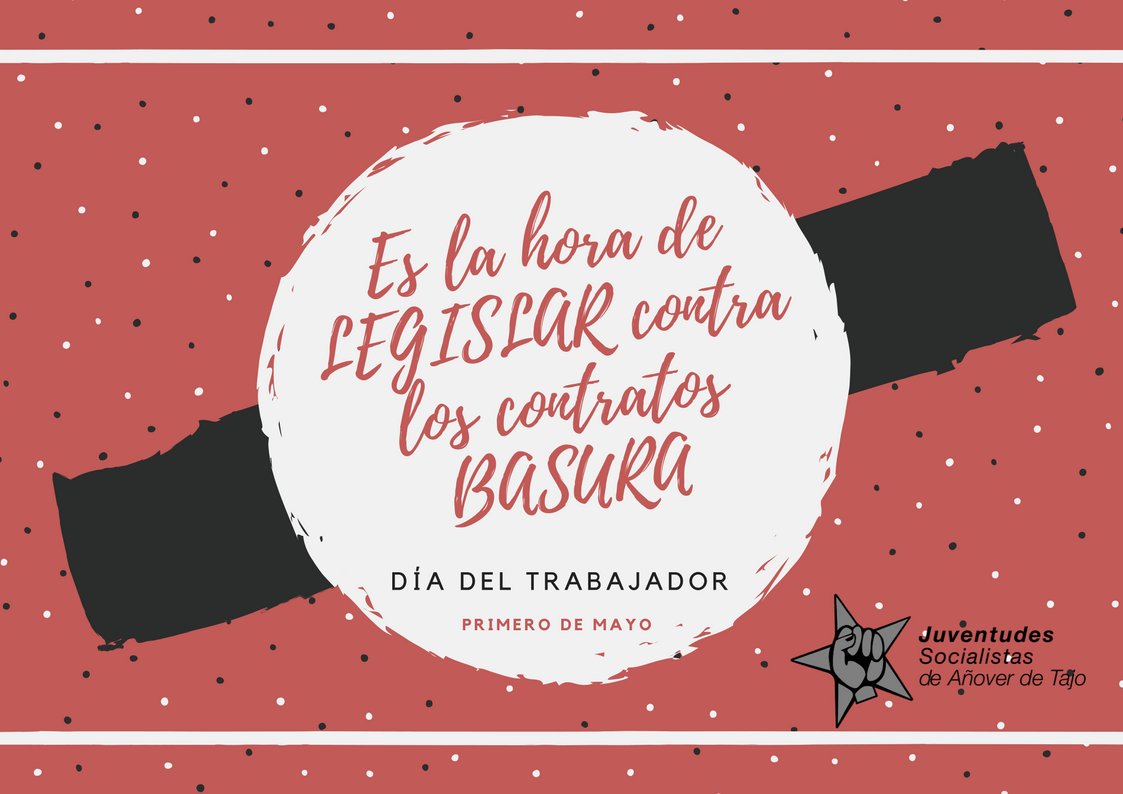 JSAnoverdeTajo's tweet photo. #EsLaHora del empleo digno, de evitar los contratos basura, de trabajos bien remunerados para tener pensiones dignas, de las oportunidades para jóvenes. #1deMayo https://t.co/jbAnRUgiSD