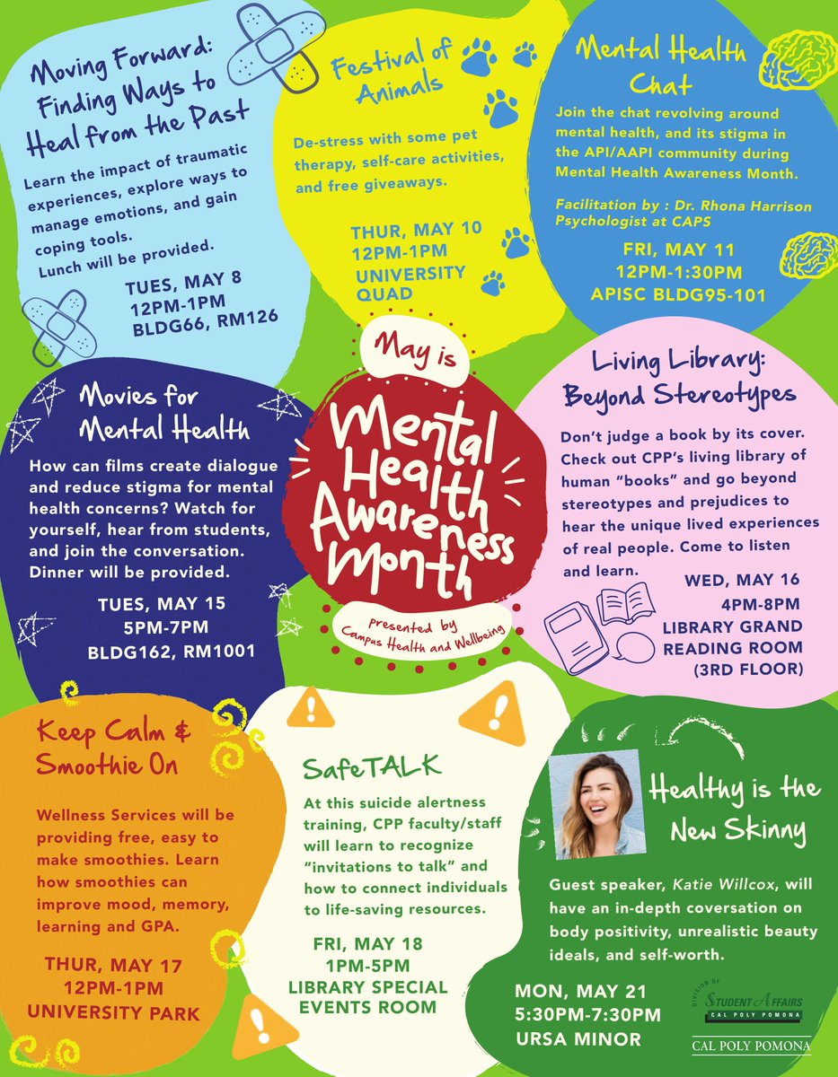 SASCPP1's tweet image. May is Mental Health Awareness month. This month, there will be a ton of cool events presented by CPP Health & Wellbeing and we would love for you all to attend! On May 3rd, we will have a self-care station at the Health Fest, so come check it out!
