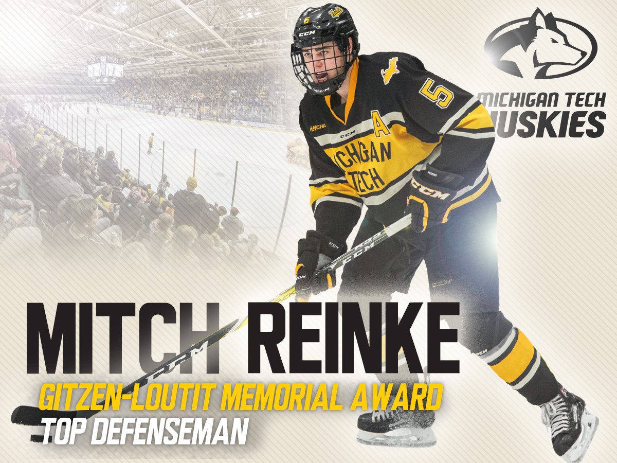 mtuhky's tweet image. Sophomore Mitch Reinke received the Gitzen-Loutit Memorial Award as the outstanding defensive player. The alternate captain was named to the All-WCHA Third Team after playing in 35 games and tallying 24 points that included 21 assists. #mtuhky #FollowTheHuskies