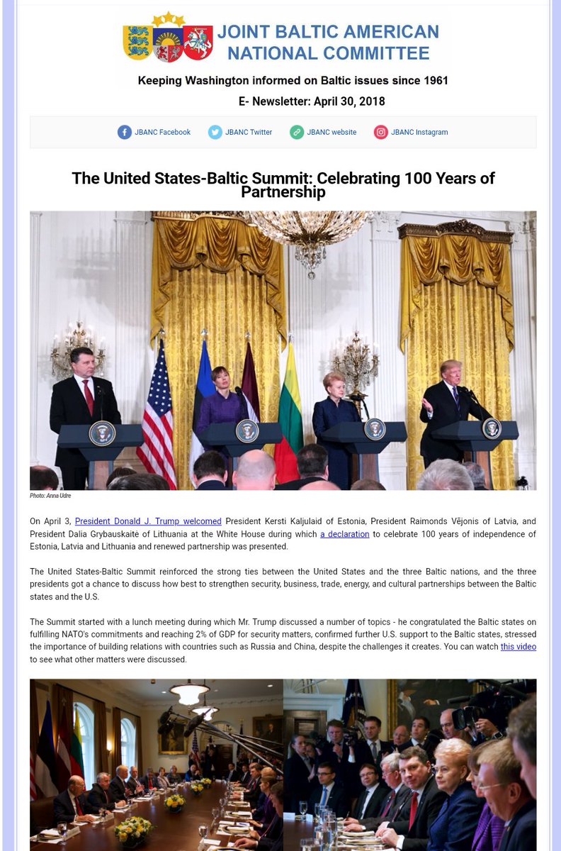 JBANCchatter's tweet photo. Our April 2018 Newsletter is now out! Stories on #USBalticSummit, #BalticAdvocacyDay2018, #HouseBalticCaucus and more: https://t.co/LSI0JbDnCq Please subscribe via https://t.co/Y1x0dPQBch https://t.co/WcrQtoknr8