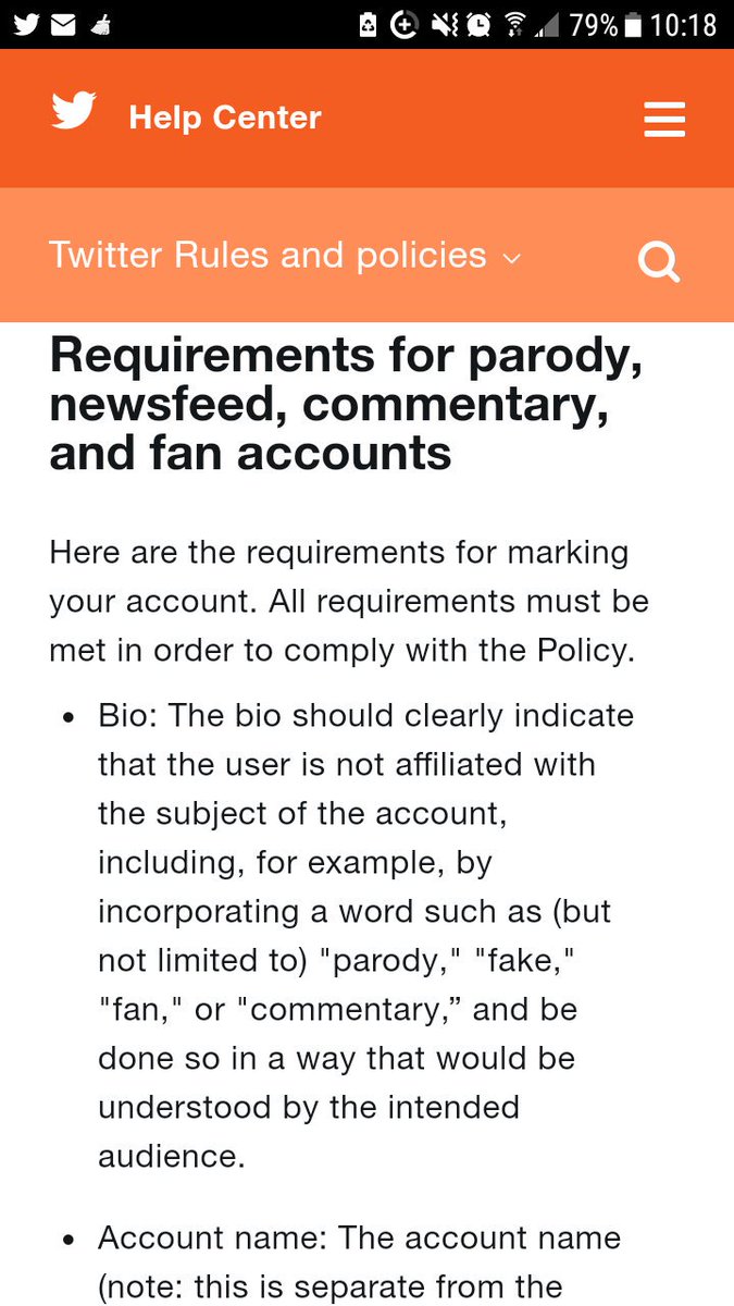 VictoryBurgers's tweet photo. //New policy, make sure you put fan account or parody in your bio or you can be suspended permanently if you're an rp account. 

Please get this Info out as it took a long time to find this pics in the policy for proof.

Some people are already getting suspended. https://t.co/soFUSApI9Z
