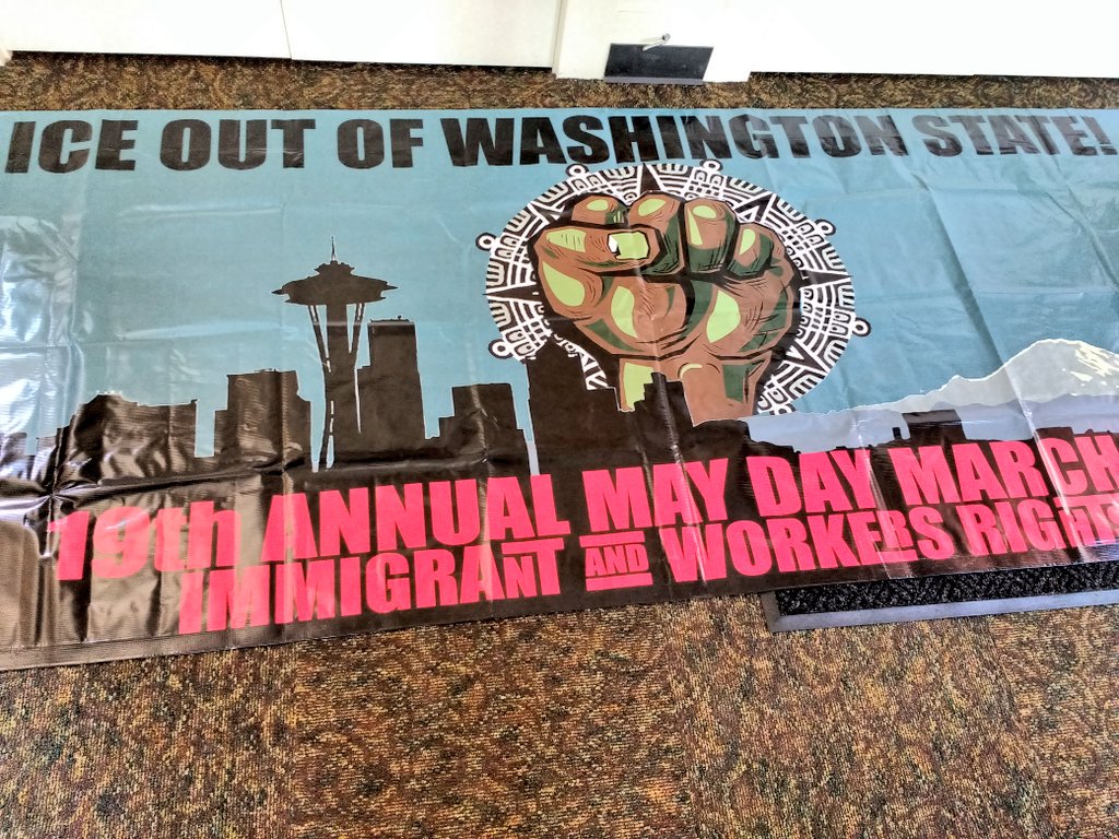 May1stAC's tweet photo. Here is one of our march banners for this year. Fresh from the printers. #MayDaySea #MayDay #MayDay2018 https://t.co/d9QhLxl75z