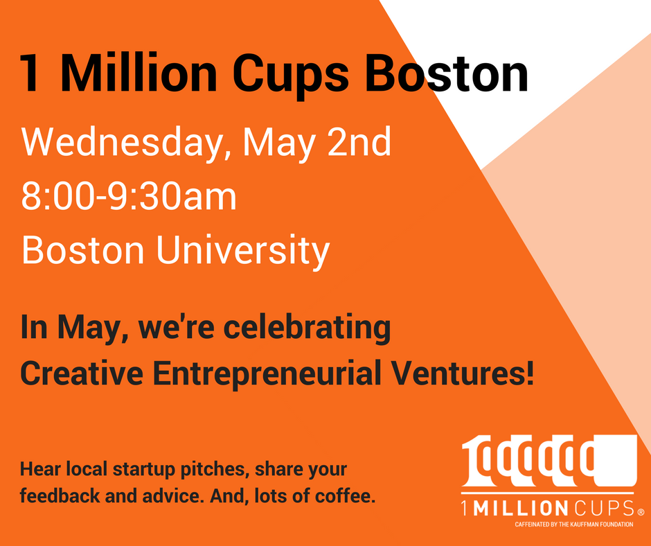 InnovateBU's tweet photo. TOMORROW's 1 Million Cups monthly morning is going to be one for the books! Meet two of Boston's most creative startups and closeout the event with a drum circle and unveiling of new interactive art at #BUildLabBU! Join us 8-9:30am (Yes, there will be ☕): https://t.co/oi3xtqptrY https://t.co/6W8QgdW1MV