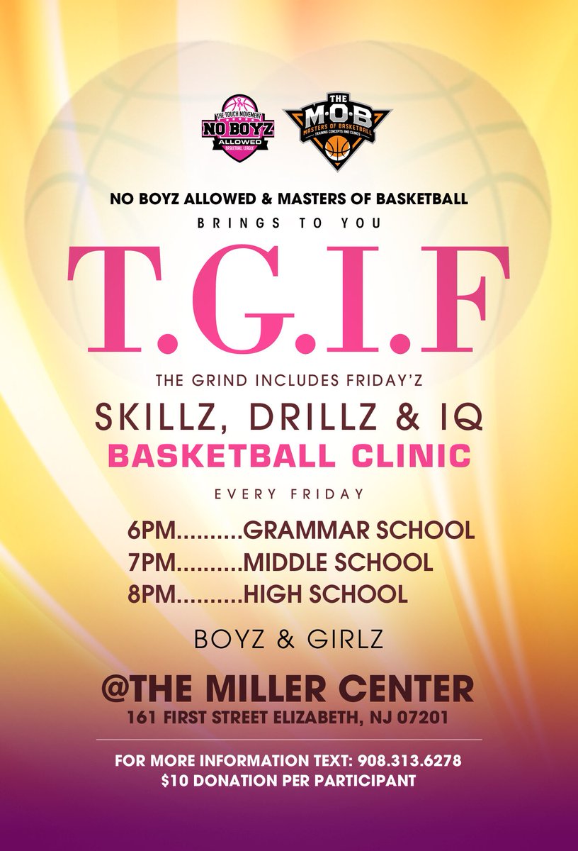 NoBoyzAllowedBB's tweet photo. HS & MS Workout 7pm & Open Gym 8pm To 10pm This Friday!! 5/4/2018
#ChooseYourTeam&Play #PickupBasketball #IGotNext #GameIs5By1’s #LetsBallOut
The Miller Center
161 First St. Elizabeth, NJ
INVITE EVERYBODY!!
WE GONNA BALL OUT!!@nicole10duke @SimmeeC @Hoopsking1968 @Coach_Toro https://t.co/aCnfTWPtAR