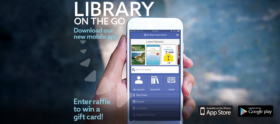 SMCLibraries's tweet photo. Our new #mobileapp is here &amp; turns your mobile devices into a #libraryonthego! Just for downloading &amp; using our new app, you can be entered into a weekly raffle to win a gift card. Check out our #SMCLblog for new app features &amp; raffle details: https://t.co/9i9W9S1JTr https://t.co/eclpPhjhSl
