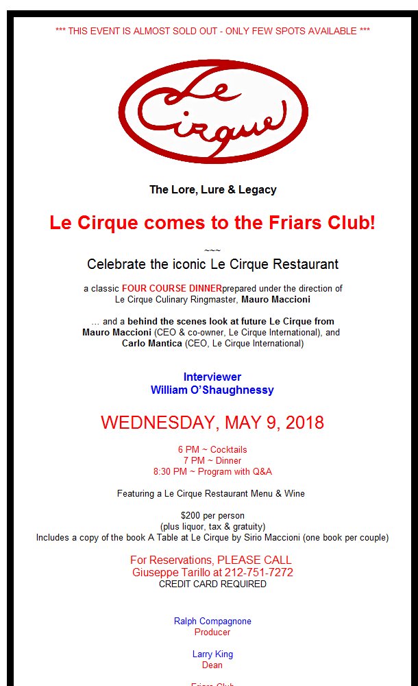 Le Cirque is back in New York City! bit.ly/2HIlE6p