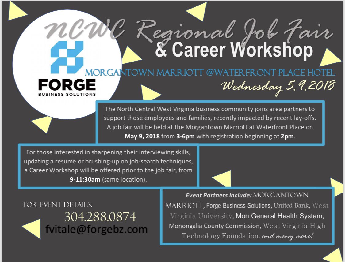 Forgebiz's tweet photo. NCWV Community Career Fair for Morgantown Area residents. All are welcome! https://t.co/daogXiQgu2