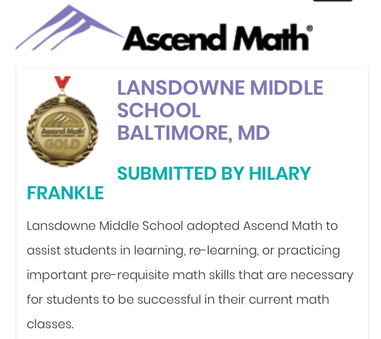 So proud of LMS students and teachers! We’ve achieved the Gold! #MathematiciansAtWork #lmsroar #ascendmath @MrDunlapLead @Mrs_Osipowicz @FrazierWorks @BCPSMATH @AscendEducation