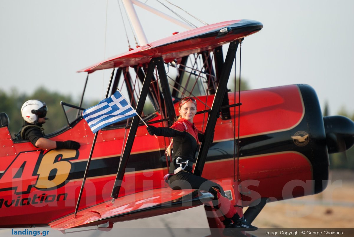 landingsgr's tweet photo. @ibeca73 Best 📷 #caption for this #lovelyphoto of @46Aviation @Boeing #PT13D #Stearman #Kaydet #ST75 #N450D with ♀ #Wingwalker Mrs. #DanielleHughes❓
"4 is #Red. 6 is #Gold!"😉
@landingsgr #Archive 📷 thanks to @gxaid78 at #TanagraAFB #LGTG 17-09-2016 during @AthensFlyinWeek #AirShow! https://t.co/Df3MRIVMZC