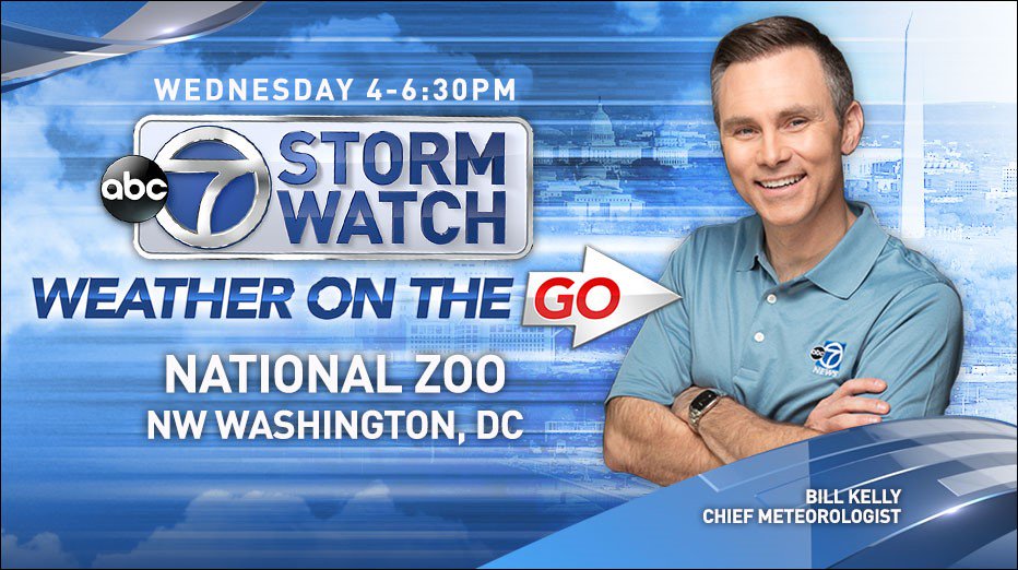 7NewsDC's tweet photo. Chief Meteorologist @ABC7BillKelly's on the move again with his WEATHER ON THE GO! Tomorrow, he's at the @NationalZoo. https://t.co/6xu01f4OXq