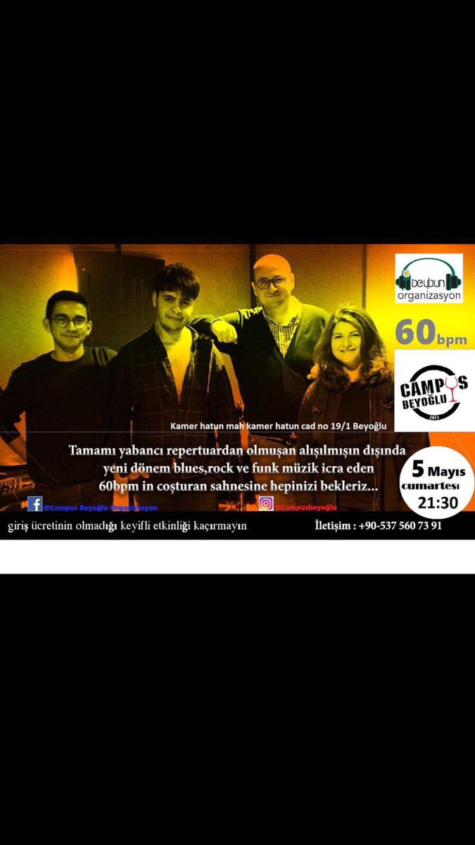 HappyHours_Pub's tweet photo. Tamamı yabancı repertuardan oluşan, alışılmışın dışında, yeni dönem Blues, Rock, Funk müzik icra eden 60bpm’in coşturan sahnesine bekleriz.

Detaylar ve daha fazlası için: 
0 (535) 516 86 10 https://t.co/Y8gFgtvMBb