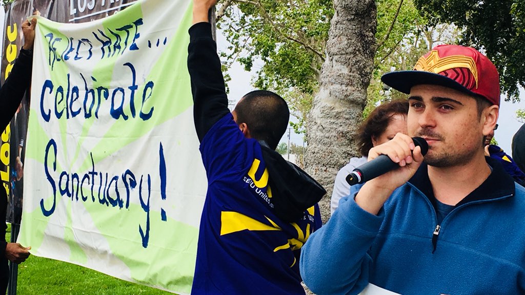 sg_chambita's tweet photo. Los Alamitos, the city where Trump launched his attack against sanctuary in conservative OC, sees its first #MayDay march (prolly in 100 years).   Well done indeed.   #DefendSanctuary #CelebrateSanctuary #CAValues #sb54 #ICEoutofOC #OC4ALL https://t.co/U8bYqGHeyR