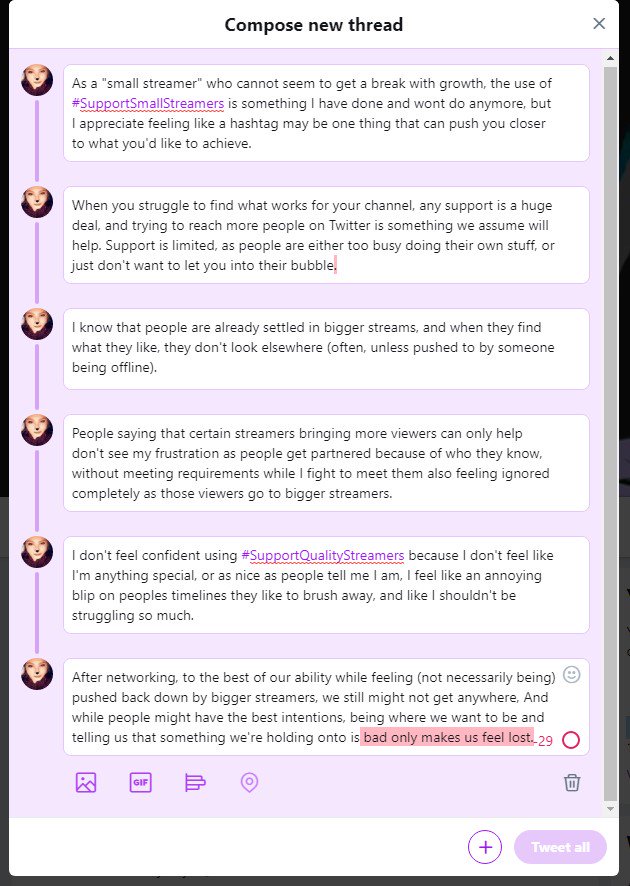LadyGecky's tweet photo. A smol look into how I feel about #SupportSmallStreamers and #SupportQualityStreamers, not that it matters what I think, sharing frustrations, not trying to talk for others because they have their own voices and I'm bad at words. I also got lost part way through... https://t.co/zbo7eObBj4