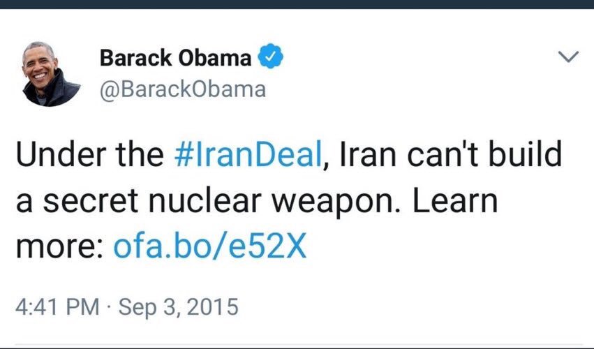 ConservaMomUSA's tweet photo. This tweet isn’t aging well...but then I suspect #ObamaKnew it wouldn’t...
#ProjectAmad #SPND #AtomicArchive #IranDeal #JCPOA #UraniumOne https://t.co/4tIiWSR28I