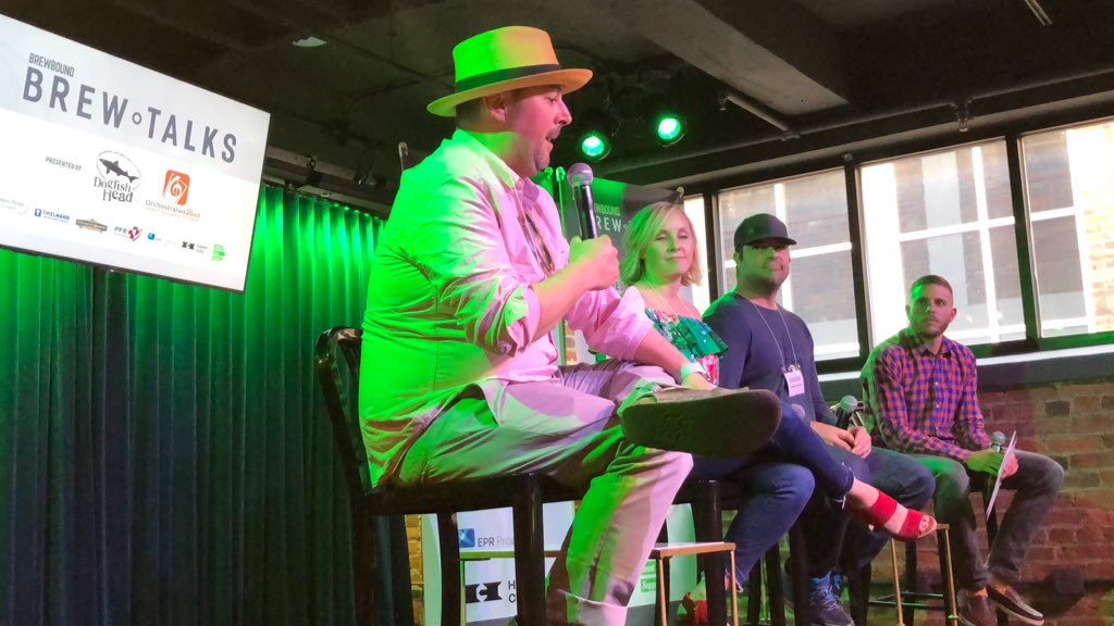 dogfishbeer's tweet image. Our Marketing Man Neal (with his cool hat) chatting #craftbeer marketing w/ @Boulevard_Beer, @trilliumbrewing &amp;amp; @Brewbound /  @BrewboundFurn at #BrewTalks Nashville!