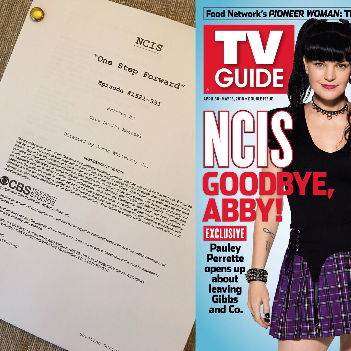 TheTrishVogel's tweet photo. I was on set for tonight’s episode of NCIS. Be sure to watch as we begin the goodbye to Abby! May 1st and May 8th. #CBS #NCIS  #abbyscuito #abby #pauleyperrette #womenwriters #theabbyeffect #amazingcostumesupervisor https://t.co/soOWYGf0RZ
