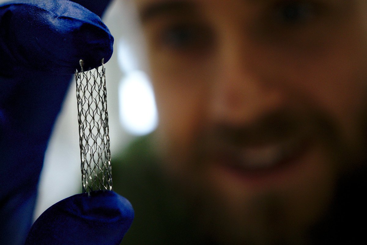 CTMCRC's tweet photo. CTM CRC researcher, Dr Eli Moore, with the flexible, clot preventative stent coating he and his team at SA Pathology have been working on. Find out more: https://t.co/fI9hoj5jy9  #MedtechMaySA https://t.co/VwpKVlAj06