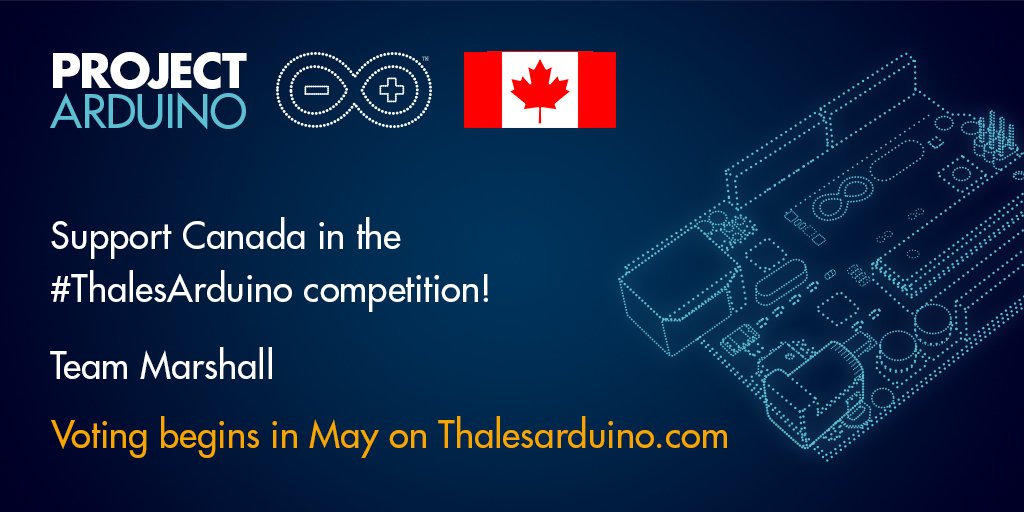 QueenaLee_HR's tweet image. As this is @ThalesCanada 's first year participating in #ThalesArduino, let's help #Canada, Team Marshall & @RyersonU reach the top 3! #GoTeamMarshall
Vote now! - thalesarduino.com @RyersonEngineer @RyersonIEEE