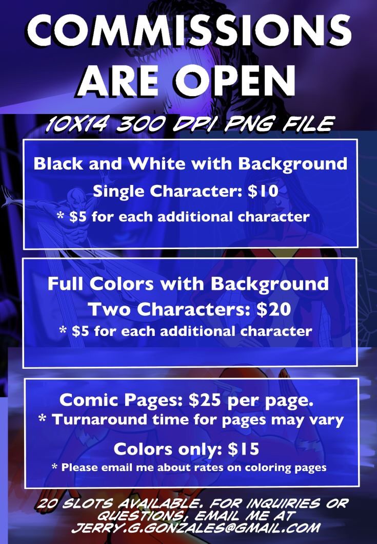 jerryggonzales's tweet image. Reopening my #commission list, because I’m low on funds. 20 slots available. Details are here: bit.ly/2w1rTBd #workforhire
