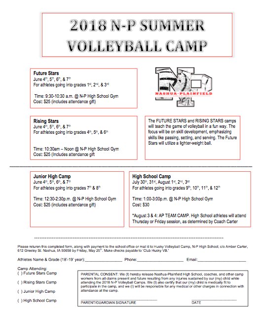 Below is the Volleyball Camp form for 2018! #huskypride