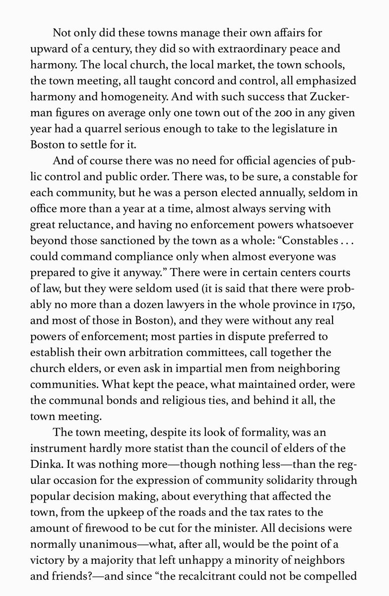 “It is probably among the classic New England towns of the eighteenth century that the best modern example of the essentially stateless society is to be found.” — Kirkpatrick Saleon the decentralist tradition once common in the Occident.