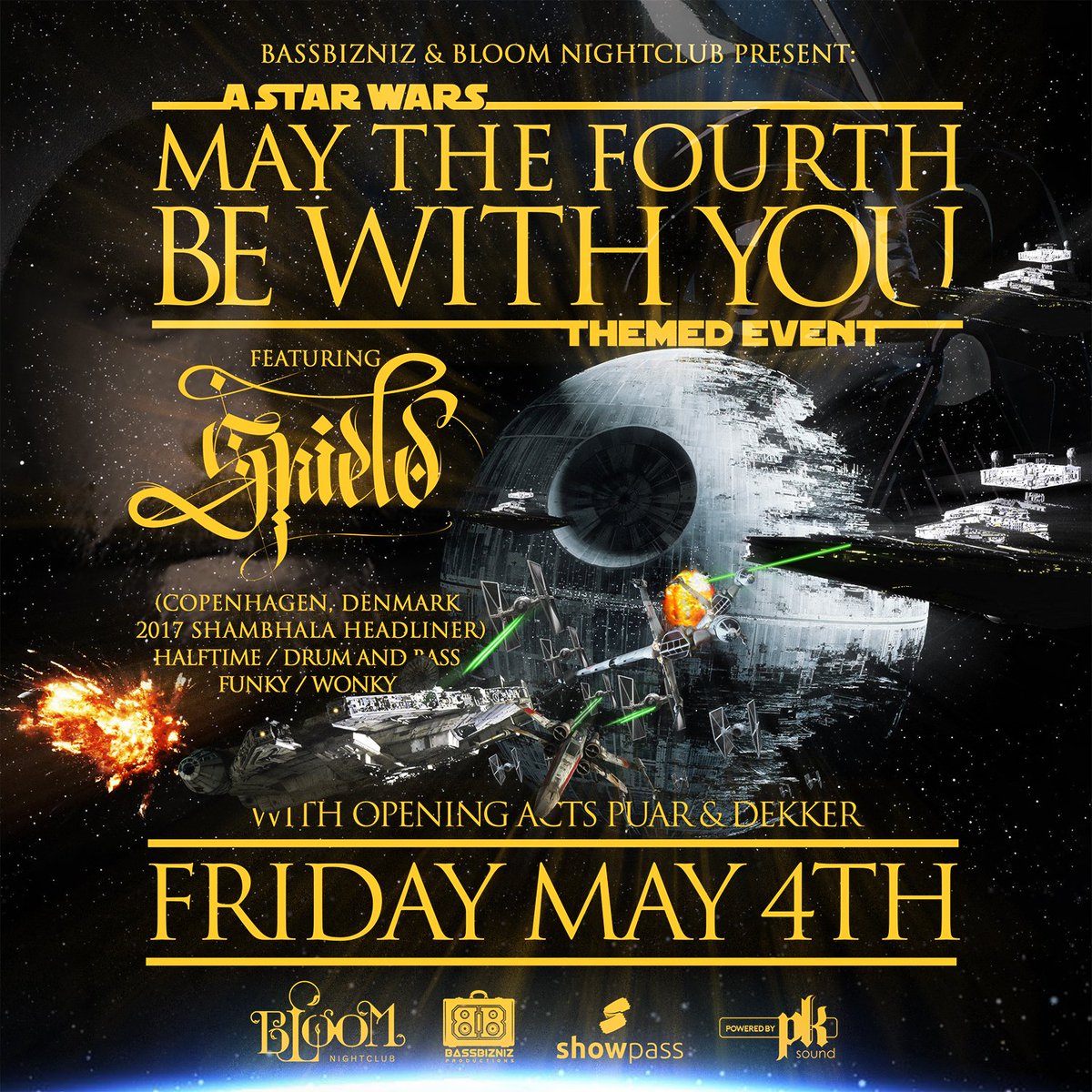 Patience young padawans! Only 3 more days until @Shield_Wonk arrives in #NelsonBC as the 2nd last stop on his North America Tour for a special May The Fourth show! Ticket contest has just been launched 🚀 #StarWars Visit the @bloomnightclub FB page to enter! 🌌 @BassbiznizBC