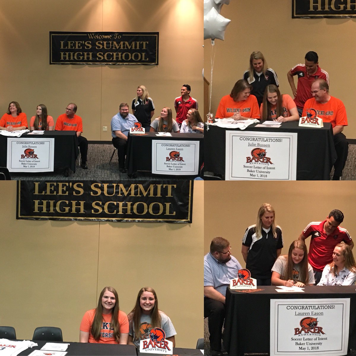 BU_WSoccer's tweet photo. @BU_WSoccer welcomes 2018 class of recruits - Julie Bussen and Lauren Eason of @MoSummitSC and Lee’s Summit HS to the Baker Wildcat Family. Congrats! https://t.co/kOucY4WjYf