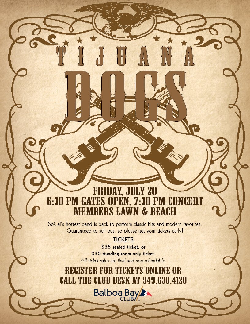 Balboa Bay Club ⚓️ (@balboabayclub) on Twitter photo Our Summer Member Concert Series returns July 20 with <a href="/tijuanadogs/">Tijuana Dogs</a>, and tickets are on sale now! ow.ly/cAaz30jMFmx Our Summer Member Concert Series returns July 20 with <a href="/tijuanadogs/">Tijuana Dogs</a>, and tickets are on sale now! ow.ly/cAaz30jMFmx