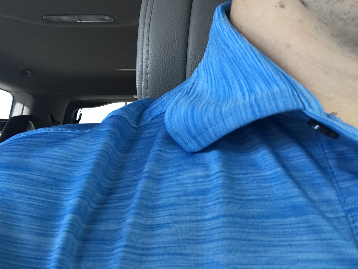 c_a_eleric's tweet photo. @FootJoy it’s #2018 why are you the only company that can’t make a shirt collar that doesn’t look like this after the first wash?  kind of a lot to pay for a one-and-done polo dontchathink? https://t.co/JeucUM2769
