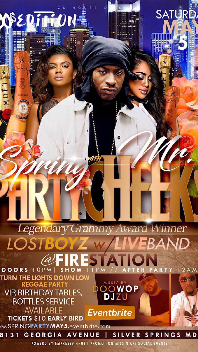 HIP HOP UNFORGETTABLE TOUR presents MR. CHEEKS Lost Boyz LIVE!!! Sat May 5th @ FIRESTATION Silver Spring๐ฅ TURN THE LIGHTS DOWN LOW REGGAE AFTER PARTY ๐ฅ @DjZu007 @djdoowop on the wheels๐ฅHosted by @QueenDivinity ๐ฅ @MRCHEEKSLBFAM #LightsCameraAction #PartyWithTheStars BE THERE!!