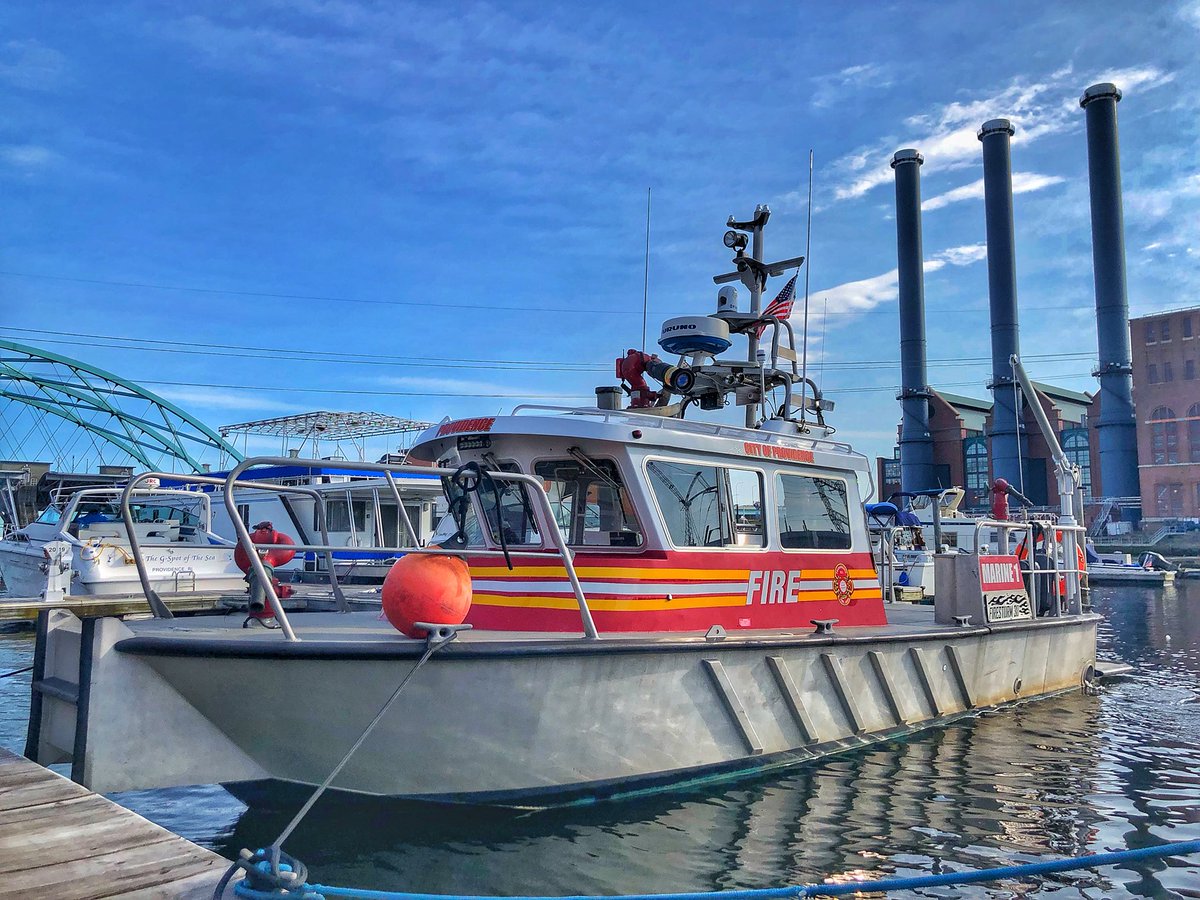 ProvFirefighter's tweet photo. Our members out today operating and training on Marine 1. #providence #pfd #pvdfire #firefighting #marine1 #fireboat #inomniaparatus https://t.co/cS10ZqMeD6
