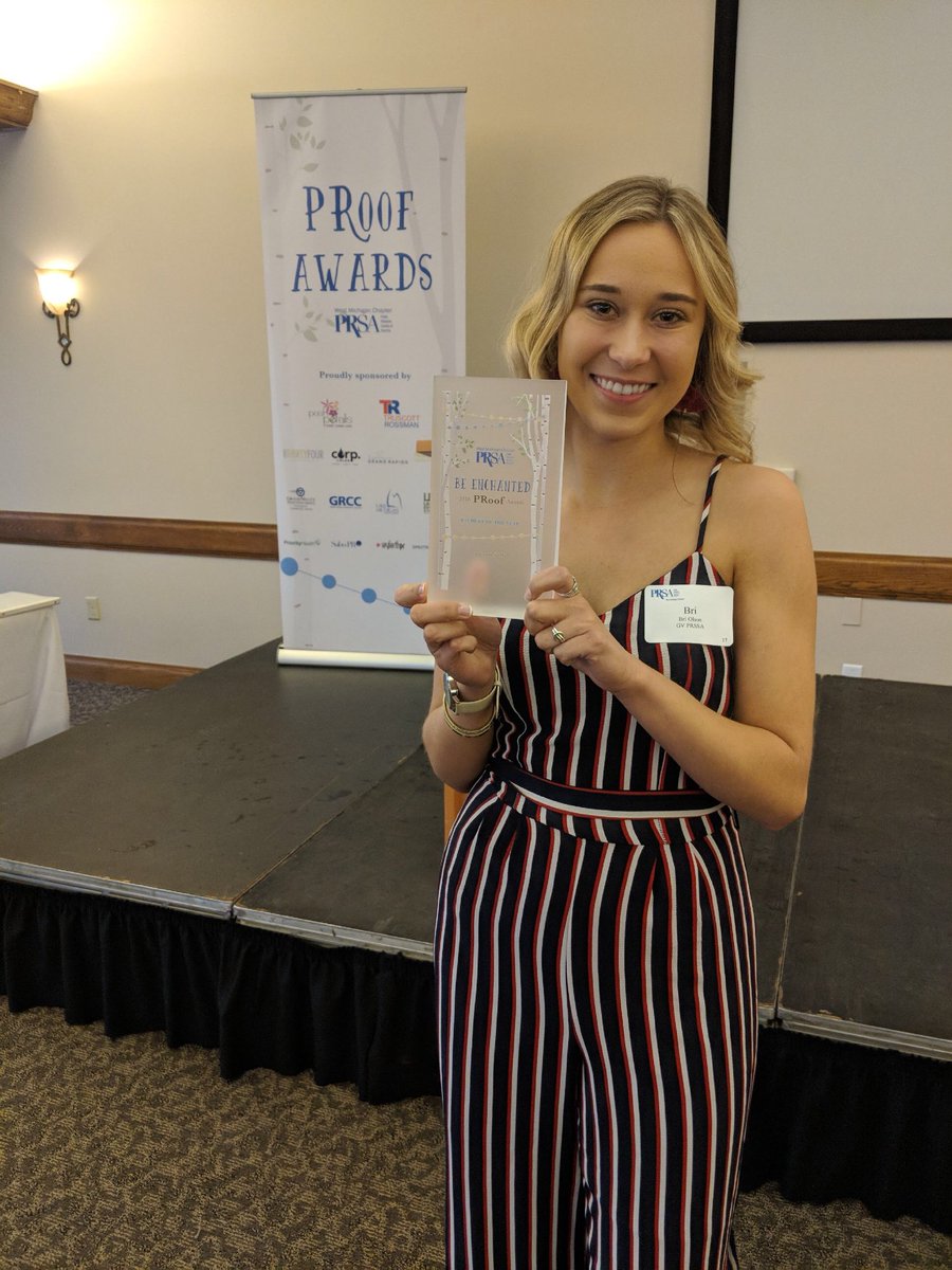 <a href="/brii_olson/">Brii</a> was awarded <a href="/WMPRSA/">West Michigan PRSA</a> Student of the Year at #PRoof2018! We’re so proud our past president!