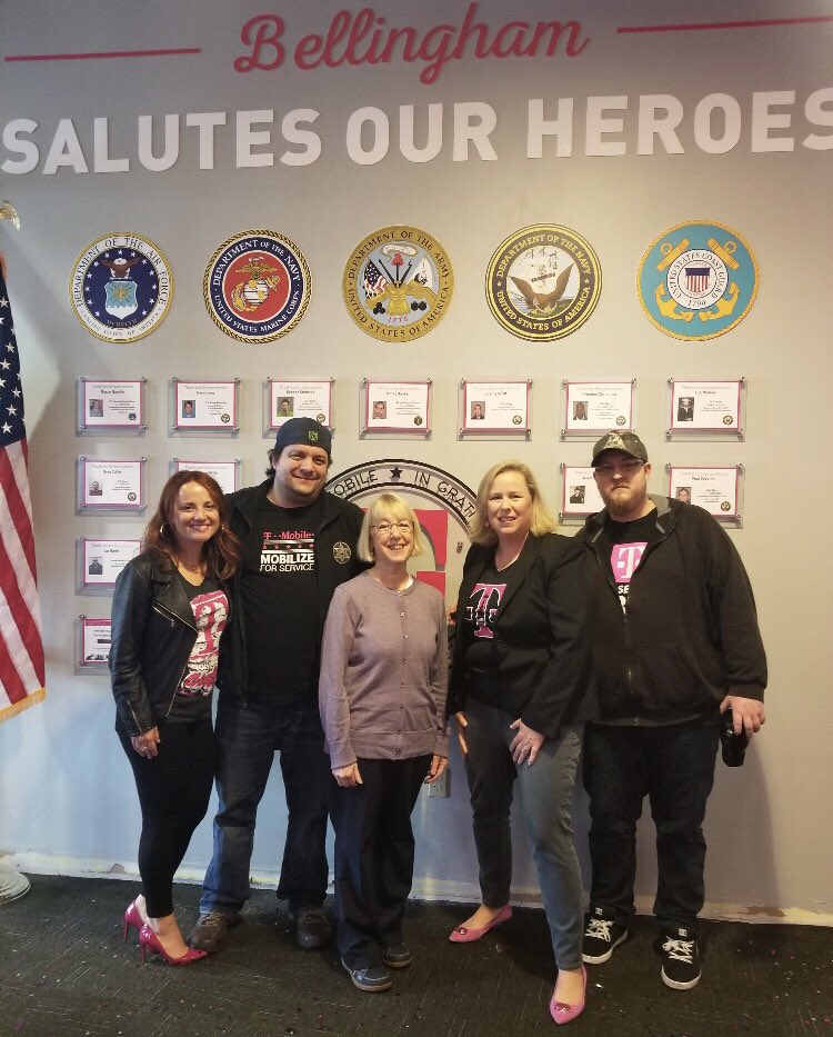 MikeSievert's tweet photo. So happy @CallieField was able to introduce Senator @PattyMurray to our @TMobile Bellingham Call Center rockstars today!! Looks like she got the full #Uncarrier experience, 🎉🎉 and all! :-) https://t.co/Y2VPjMQYPA